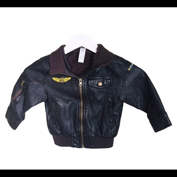 GEORGE Aviator Vegan/Faux Leather Jacket With Zipper Front & Pocket Brown Boy 2Y - Picture 6 of 9